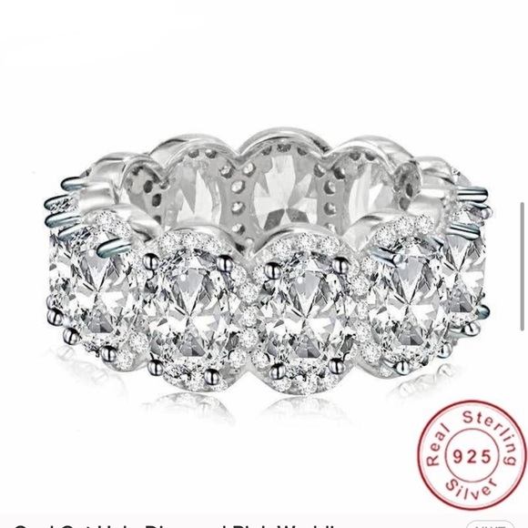 Oval Cut Halo Diamond Pink Clear Wedding Eternity Band - Picture 2 of 16